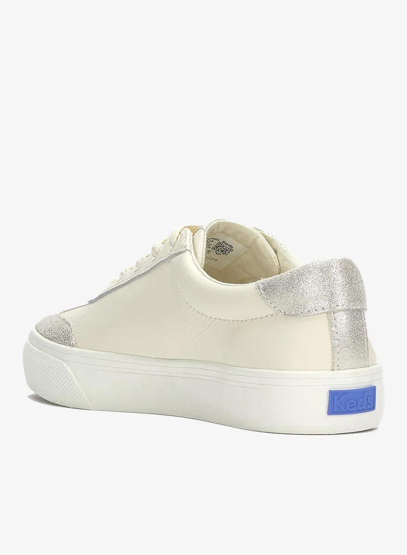 Keds Egret/Egret/Gold Keds Women's Jump Kick T-Toe Lace Up Leather/Glitter Suede Casual Sneaker Beige for Women | Best Price UAE
